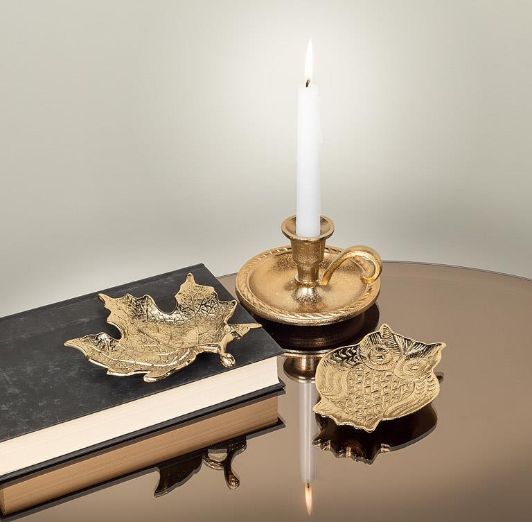 Abbott gold maple leaf tray styled with a candle