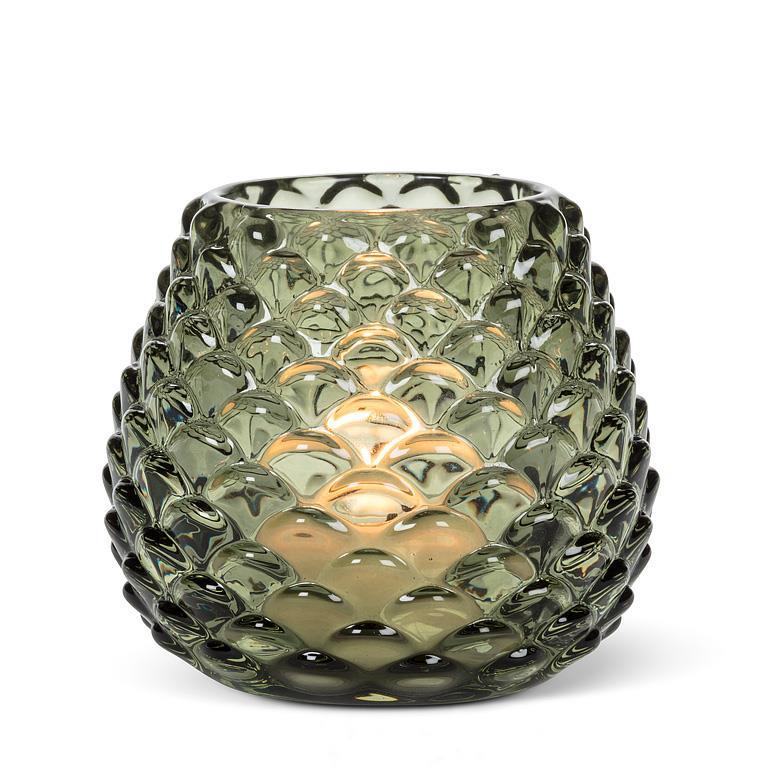 Abbott medium green glass pinecone tealight holder