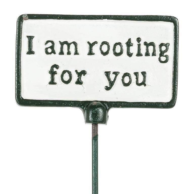 Abbott antique white plant sign reading I Am Rooting For You