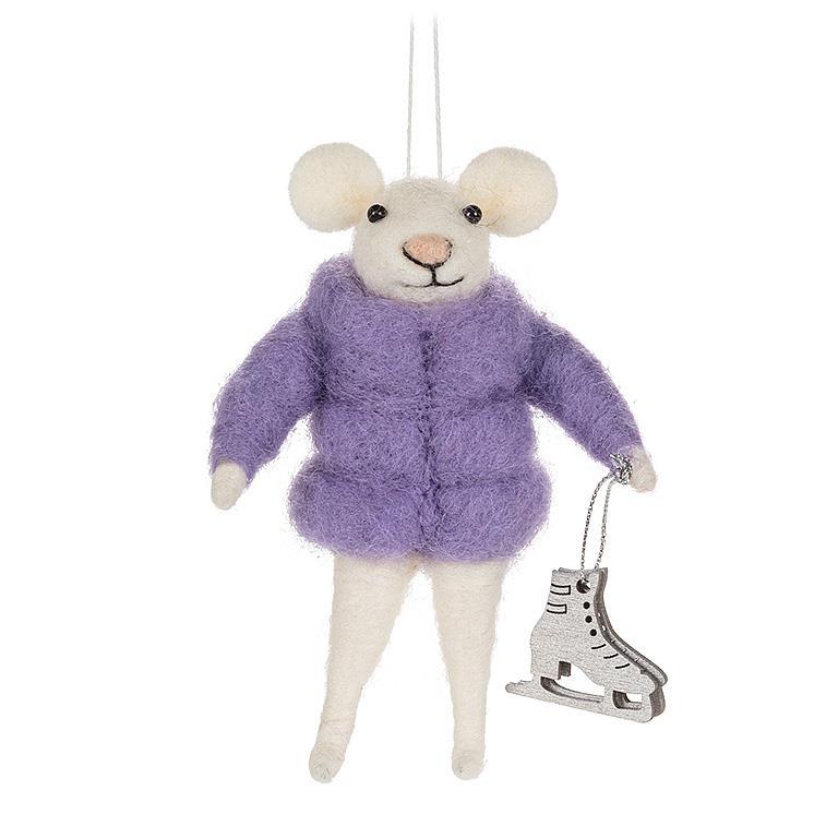 Abbott felt mouse ornament in a purple puffy coat