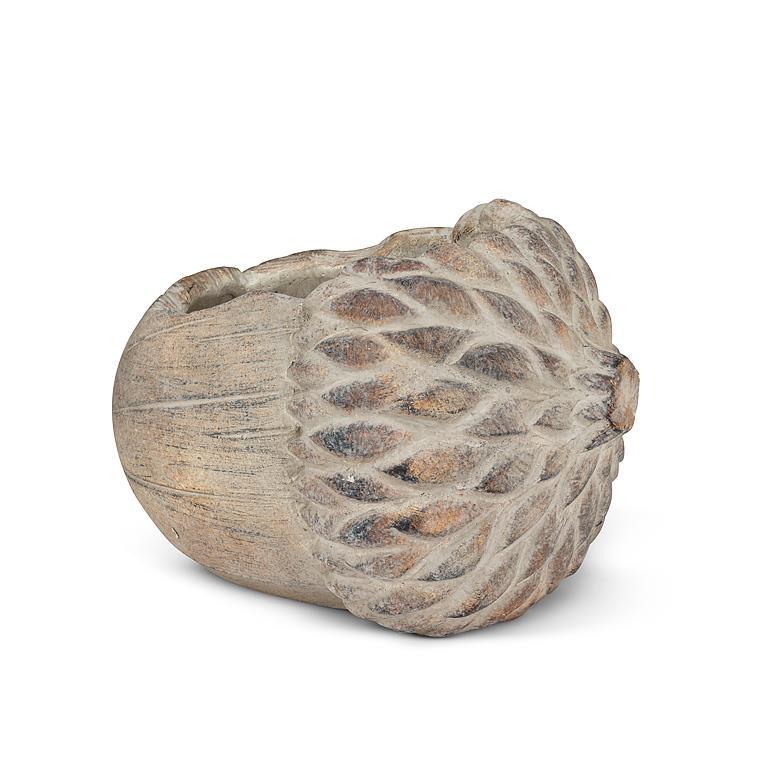 Abbott small cement acorn planter, side view