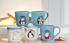 Abbott snowflake mugs with Santa, snowman and gingerbread characters