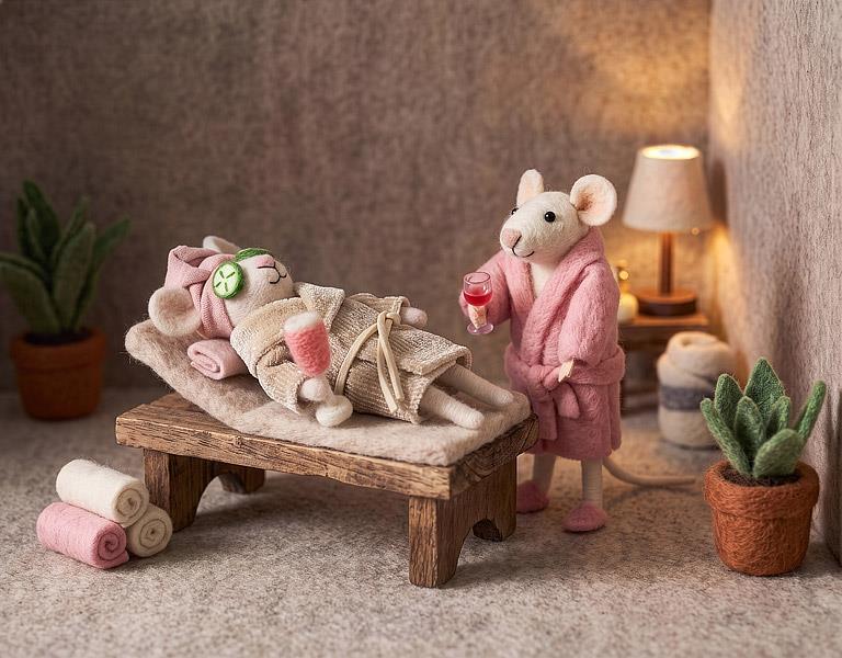 Abbott spa mouse ornament styled with a spa scene