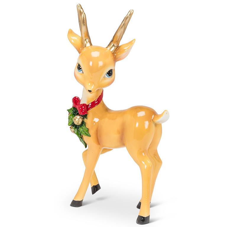 Abbott standing reindeer with red bow, side view