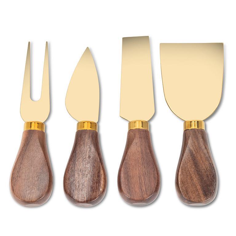Set of 4 Abbott gold cheese knives with walnut handles