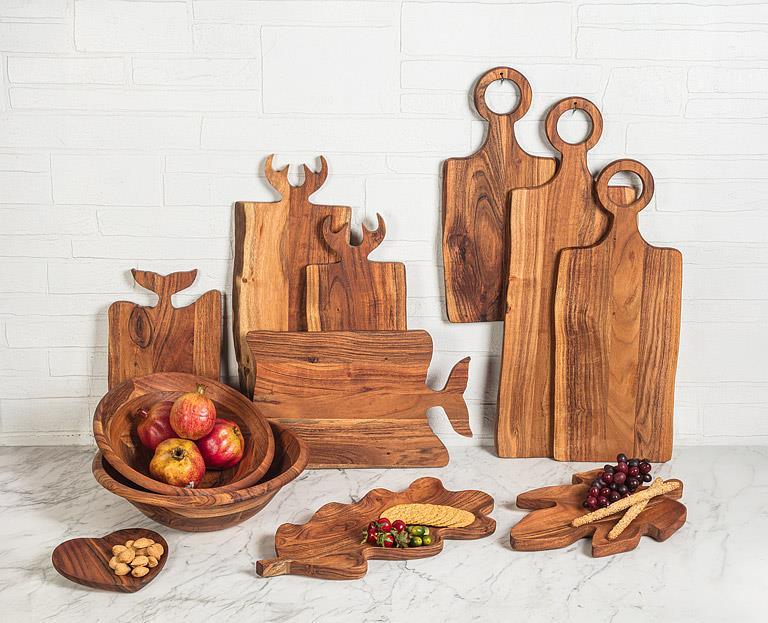 Abbott wood serving collection including the oak leaf dish