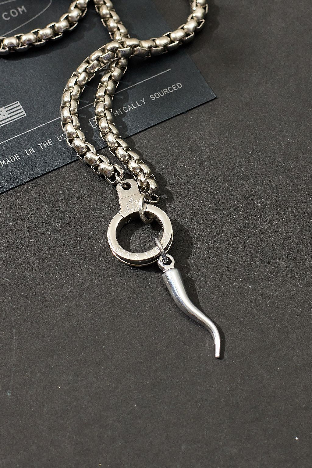 Air and Anchor Under the Tuscan Sun Italian horn charm on a silver chain
