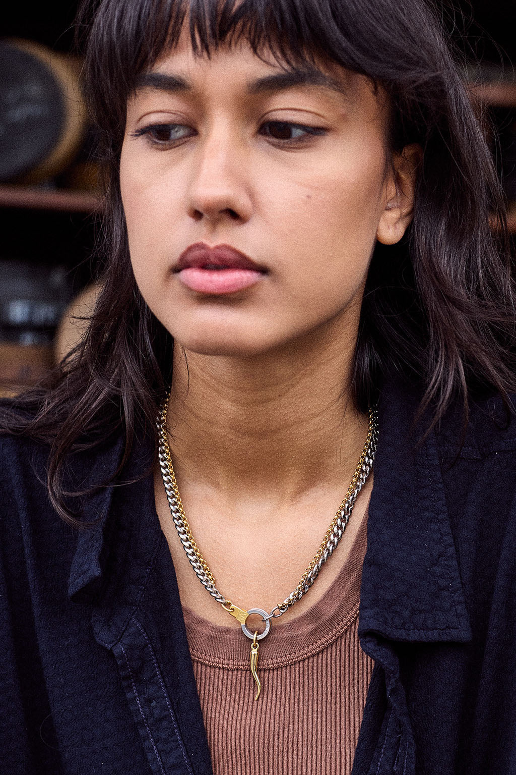 Model wearing the Air and Anchor Under the Tuscan Sun Italian horn charm