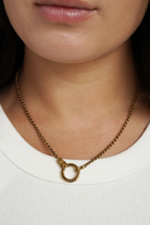 Model wearing the Air and Anchor Round Link Necklace with Cuff Keeper