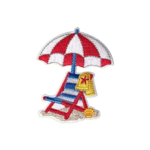 Embroidered beach umbrella with chair summer iron-on patch