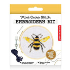Kikkerland Mini Cross Stitch Embroidery Kit packaging with a bee design on a white background