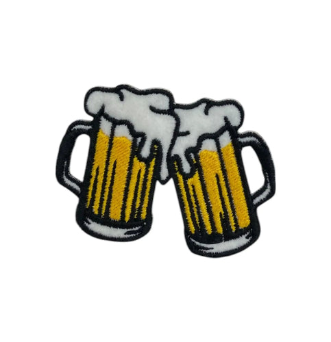 Embroidered clinking beer mugs cheers iron-on patch