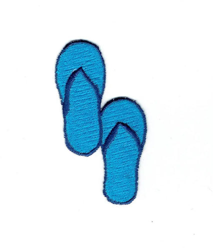 Embroidered blue flip flops summer beach iron-on patch