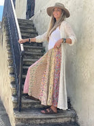 Blue Sky Day Tripper Pants Patchwork, rayon wide-leg pants with smocked waist
