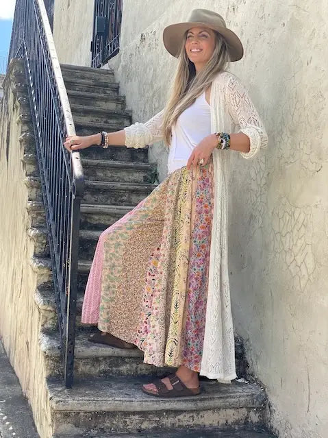 Blue Sky Day Tripper Pants Patchwork, rayon wide-leg pants with smocked waist