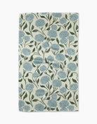 dishtowel with blue floral pattern on a white background