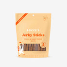Package of Bocce's Jerky Sticks for dogs on a white background