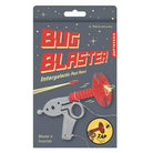 Packaging of a 'Bug Blaster' toy with a gray gun and red nozzle on a dark background.