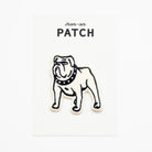 Dog-shaped iron-on patch on a white background with 'iron-on PATCH' text.