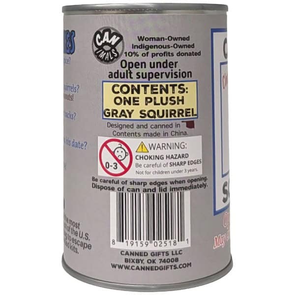 Canned Gray Squirrel plush in a can by Canned Gifts, view 3