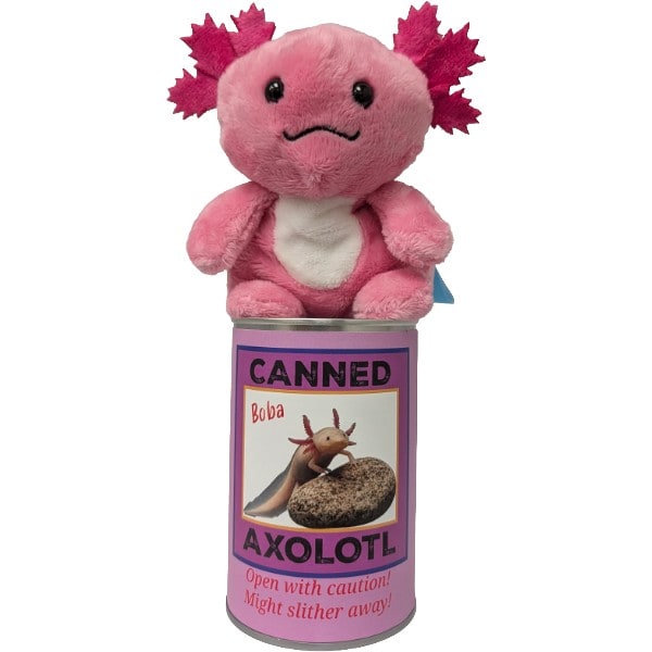 Canned Pink Axolotl plush in a can by Canned Gifts, view 4