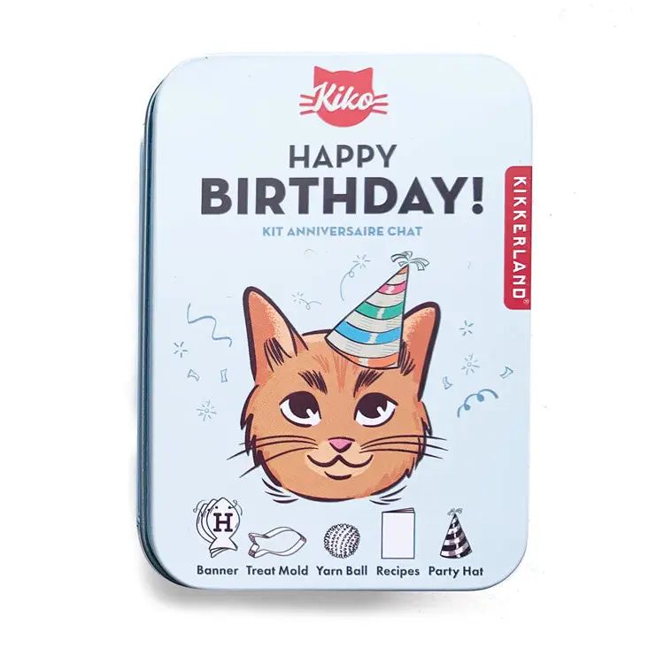Kiko Kikkerland birthday cat kit packaging on a white background
