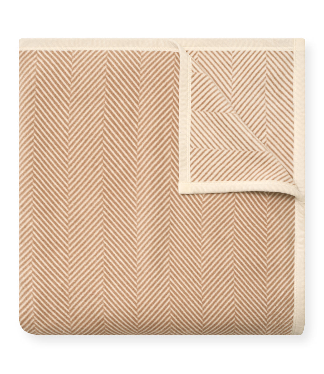 Chappywrap Harborview Herringbone Blanket in tan folded flat, showing the herringbone weave