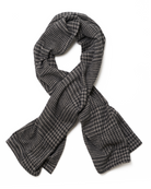 Chappywrap Katama Plaid Shawl in Ash tied as a scarf