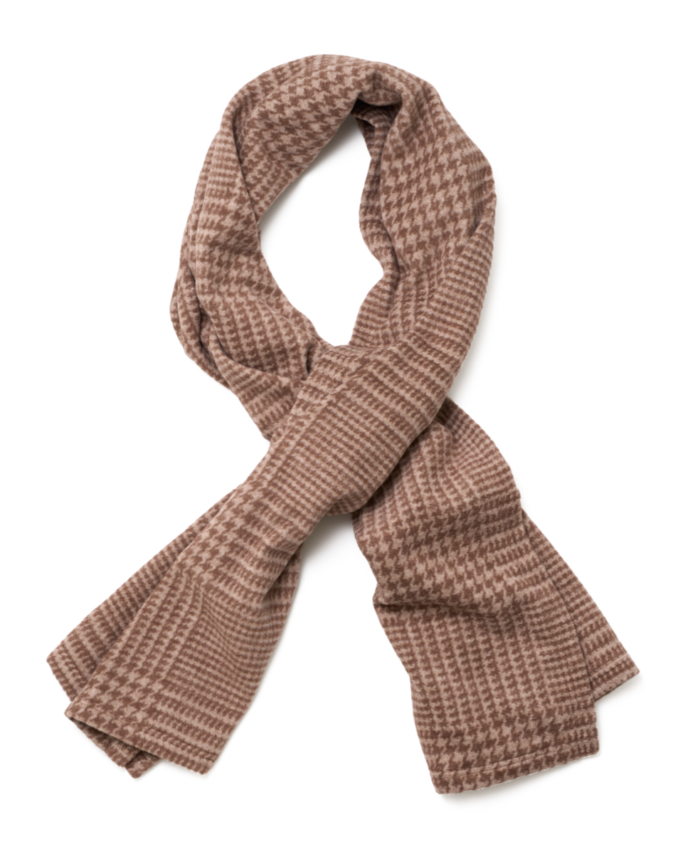 Chappywrap Katama Plaid Shawl in Chocolate tied as a scarf