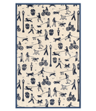 Full view of the Chappywrap Parkside Pups Midi Blanket, a navy and cream dog-walking print