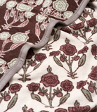 Close-up of the floral blockprint pattern on the Chappywrap Ruthie Blockprint Blanket