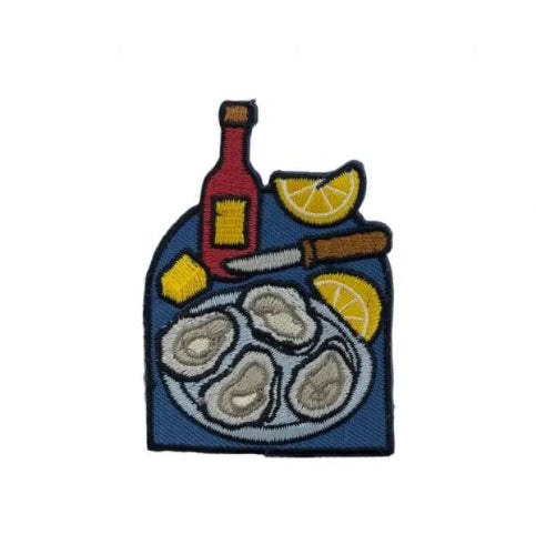 Embroidered clam platter with hot sauce funny food iron-on patch