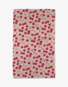 Towel with cherry pattern on a pink background