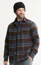 JACHS NY doubleface fleece shirt jacket in chestnut navy plaid