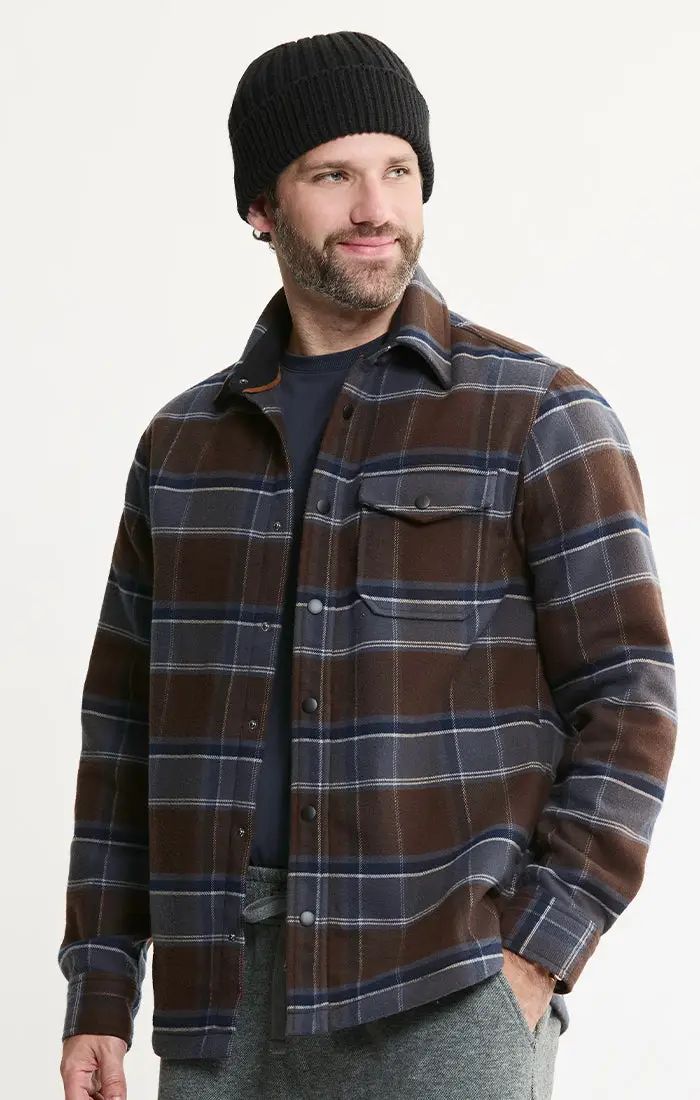 JACHS NY doubleface fleece shirt jacket in chestnut navy plaid