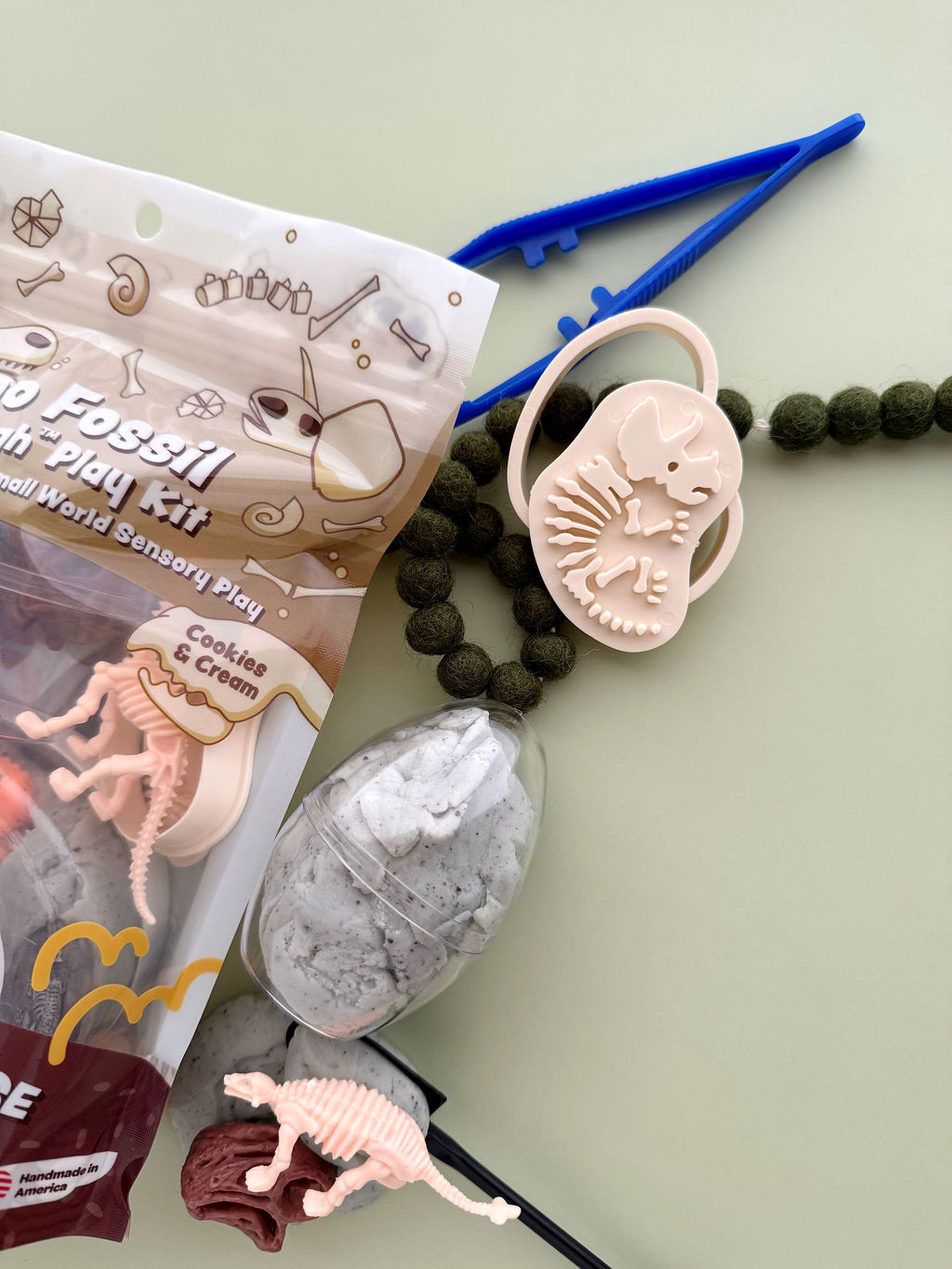 Earth Grown KidDoughs Dino Fossil Dig KidDough Play Kit with fossil stamps, dinosaur and dig tools