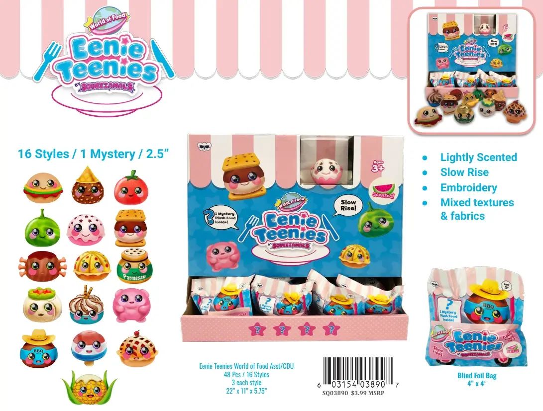 Eenie Teenies scented slow-rise 2.5 inch food friend mini plush, 16 styles plus mystery, in blind bags