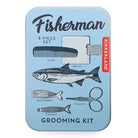 Kikkerland Fisherman Grooming Kit packaging with a fish illustration on a light blue background.