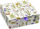 Decorative box with floral and insect design on a white background