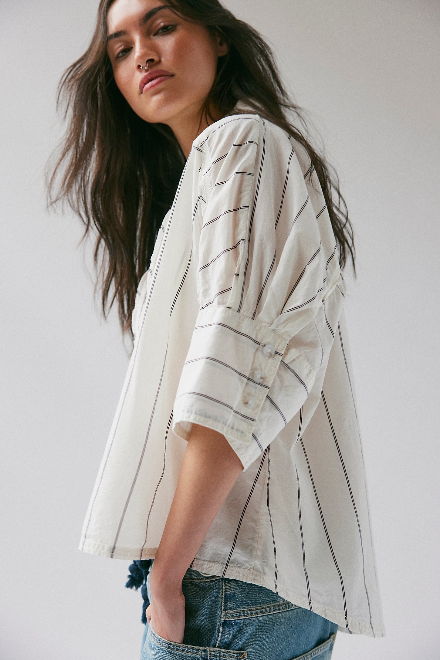 Free People Seaside Cotton Stripe Shirt Side 1 Whitfield & Co.