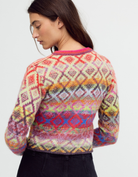 Free People Skye Patterned Cardigan in Rainbow Sky, back view