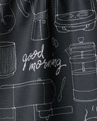 Close-up of the Geometry Good Morning Coffee tea towel print and recycled Geoweave fabric texture