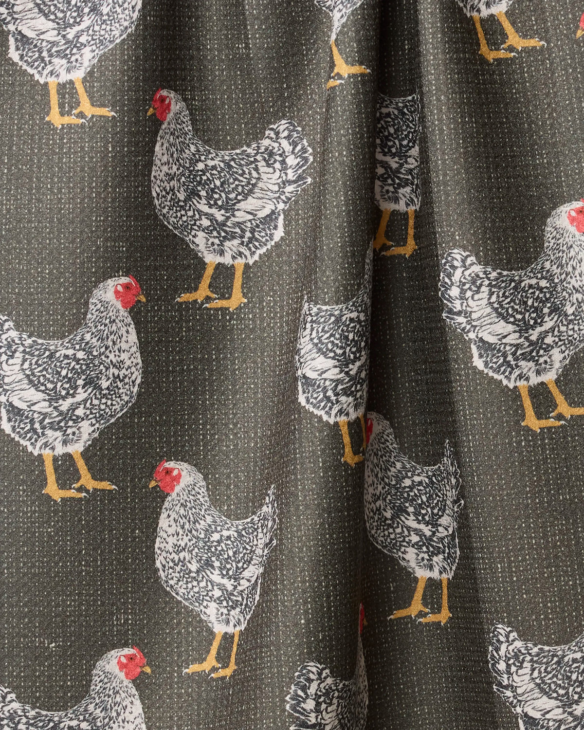 Close-up of the Geometry Hen House tea towel chicken print