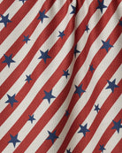 Close-up of the Geometry Patriotic Stripe tea towel showing the red, white and blue stripe print and soft Geoweave texture