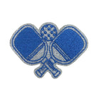 Embroidered glitter blue pickleball iron-on patch