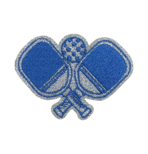 Embroidered glitter blue pickleball iron-on patch