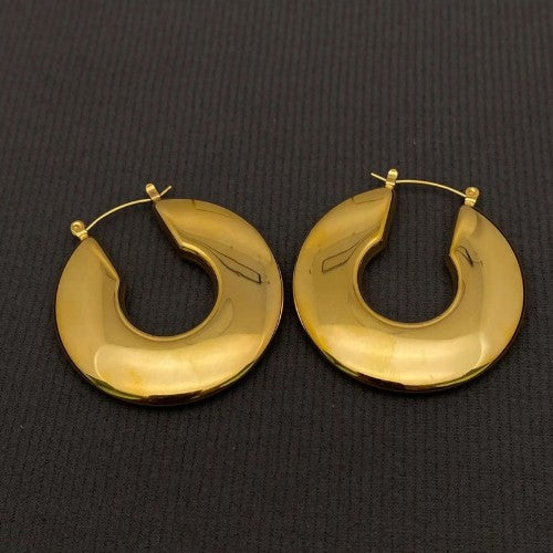 Square product photo of glossy gold-plated chunky hoop earrings for Google Shopping