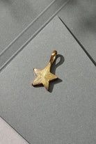 Gold star-shaped pendant on a gray textured surface