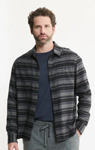 JACHS NY Rye plaid flannel shirt in midnight stripe