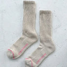 Le Bon Shoppe Ballet Socks in Oatmeal, heathered cream ribbed crew socks with pink accents